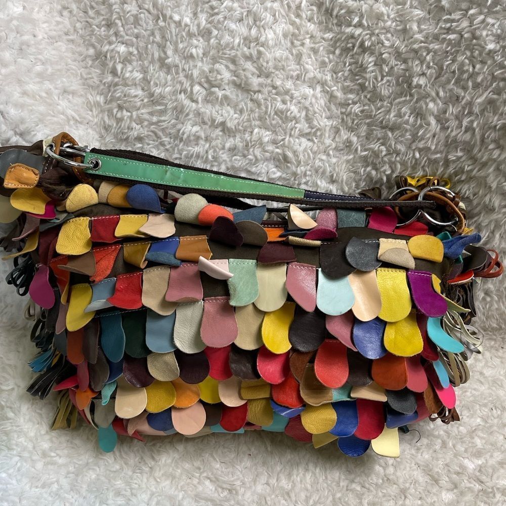 Patchwork & Fringe Multicolor Leather Slouch larg… - image 5